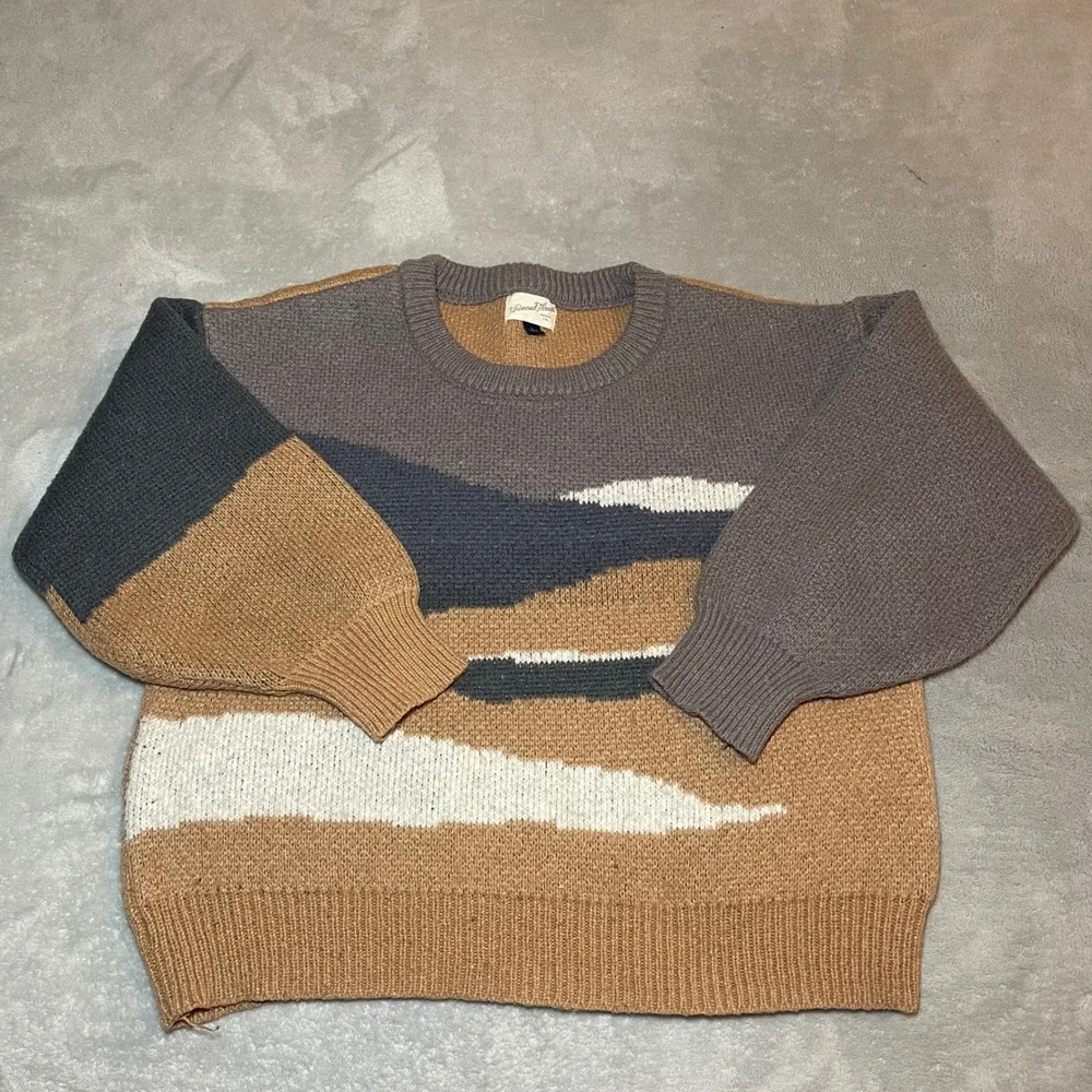 Universal Thread Sweater Womens Large Colorblock Brown Gray White Crewneck